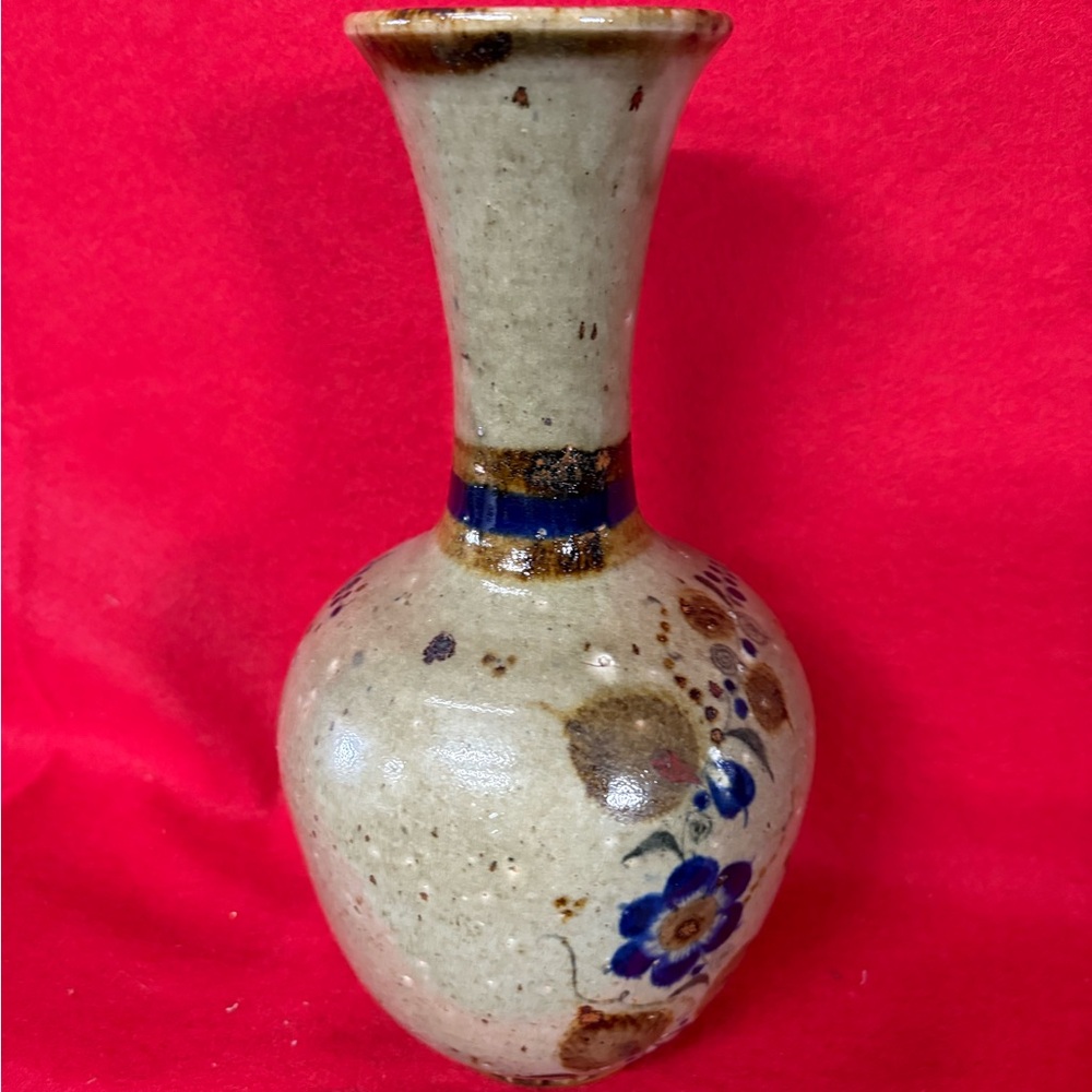 Handcrafted Ceramic Vase with Blue Floral Design